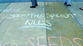 No Safe Spaces Sidewalk graffiti, 'Your free speech kills.'