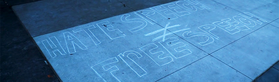 No Safe Spaces sidewalk 'Hate Speech' graffiti. Picture of No Safe Spaces sidewalk 'Hate Speech' graffiti.